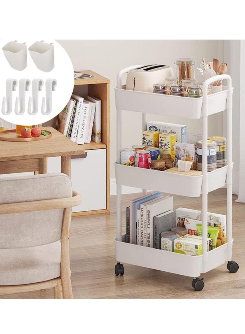 VUCATIN 3-Tier Rolling Utility Cart with Wheels Detachable Utility Storage Cart Rack with Handle and Lockable Casters Multi-Functional Storage Trolley for Office Kitchen Bathroom (White 3-Tier) - Image 1