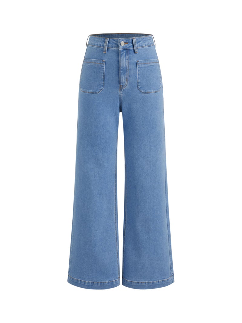 CIDER Womens Wide Leg Jeans Cropped Length High Waisted Stretchy Denim Flared Pants with Pockets - Image 1