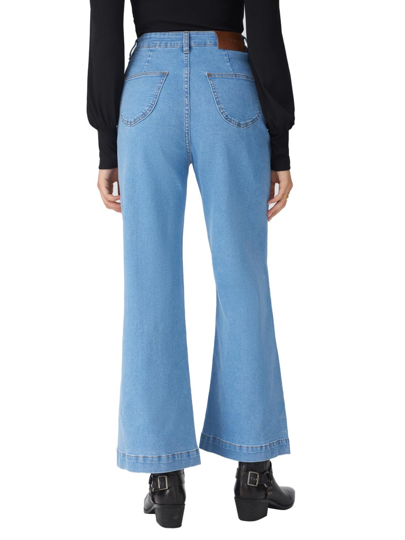 CIDER Womens Wide Leg Jeans Cropped Length High Waisted Stretchy Denim Flared Pants with Pockets - Image 5