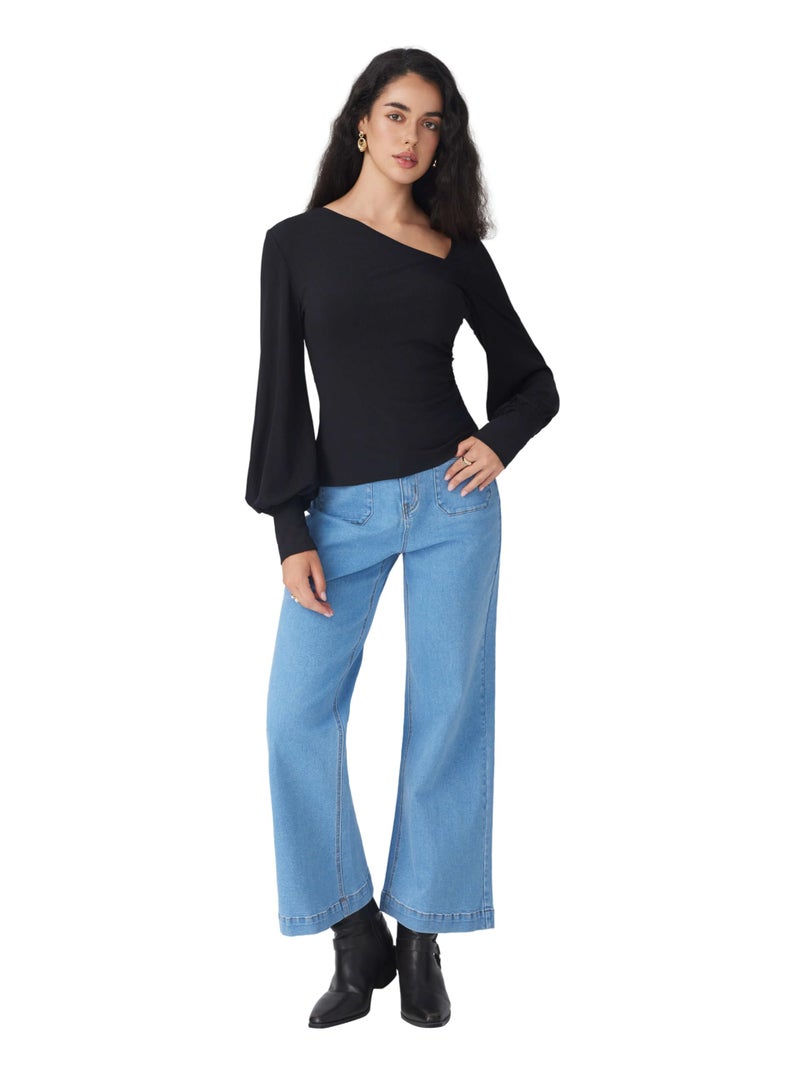 CIDER Womens Wide Leg Jeans Cropped Length High Waisted Stretchy Denim Flared Pants with Pockets - Image 4