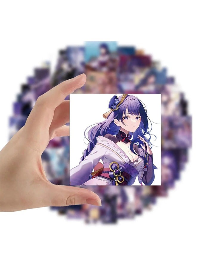 60Pcs Genshin(Raiden Shogun) Anime Stickers for Laptop Suitcase Skateboard Graffiti Luggage Cartoon Stickers - Image 3