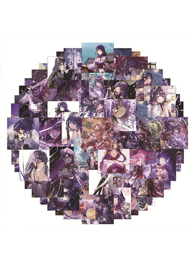 60Pcs Genshin(Raiden Shogun) Anime Stickers for Laptop Suitcase Skateboard Graffiti Luggage Cartoon Stickers - Image 1