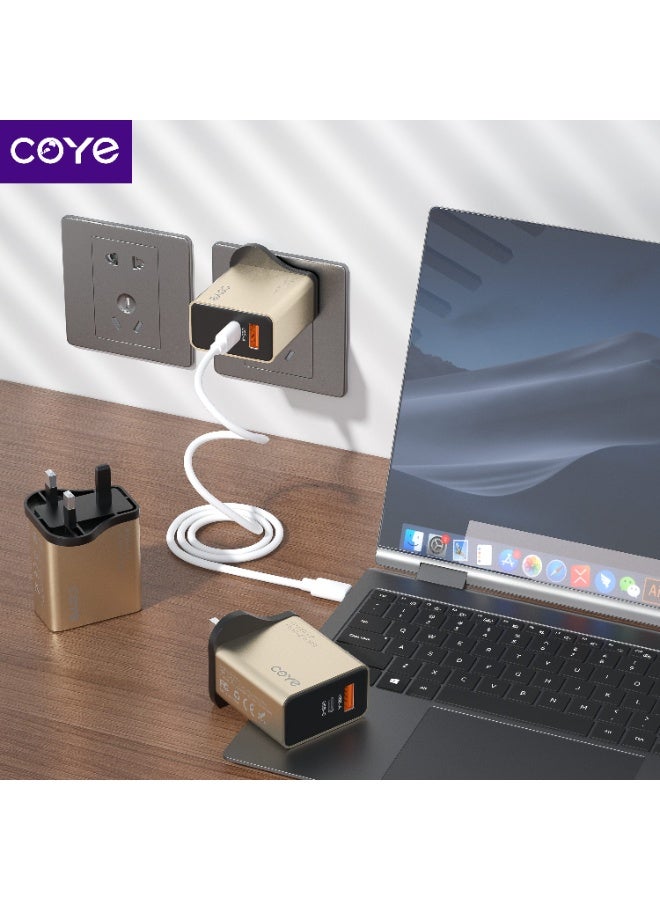 شاحن حائط سريع COYE CD-46 بقوة 20 واط PD بمنفذي USB-A و USB-C، قابس بريطاني، ذهبي - Image 4