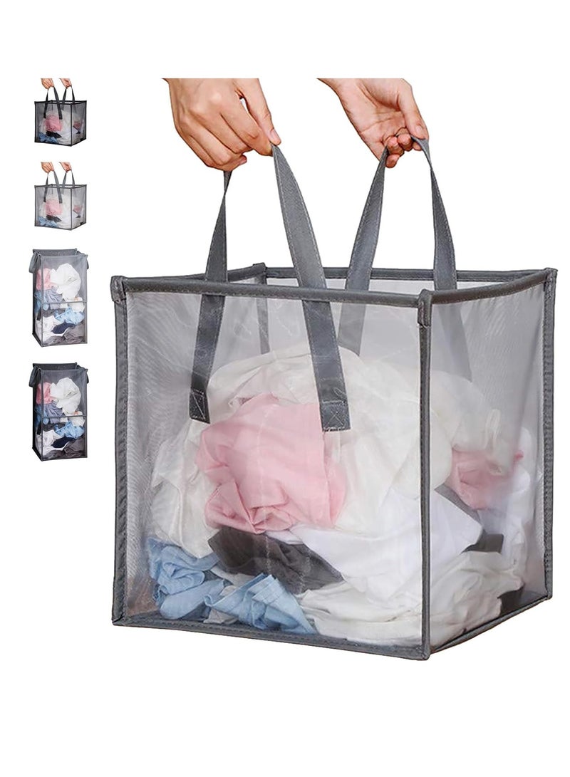 Raxoom Popup Laundry Hamper, Foldable Pop-up Mesh Hamper with Carry Handles for Washing Storage - Durable & Portable, for Home, College Dorm, Travel(Grey, One-Layer) - Image 1