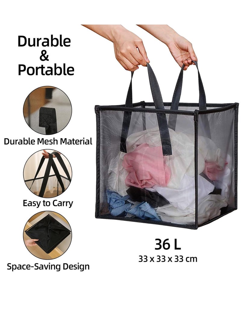 Raxoom Popup Laundry Hamper, Foldable Pop-up Mesh Hamper with Carry Handles for Washing Storage - Durable & Portable, for Home, College Dorm, Travel(Grey, One-Layer) - Image 2