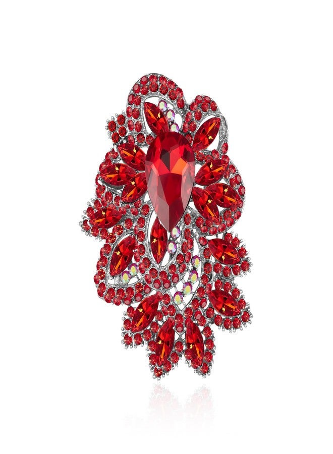 YOQUCOL Red Cubic Zirconia Big Brooch Pin for Women Badge Flower Lapel Large Pin Scarves Shawl Clip Clothes Decoration - Image 1