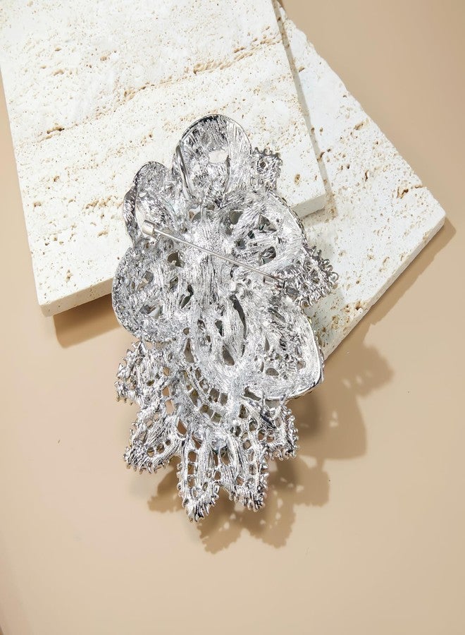 YOQUCOL Red Cubic Zirconia Big Brooch Pin for Women Badge Flower Lapel Large Pin Scarves Shawl Clip Clothes Decoration - Image 4