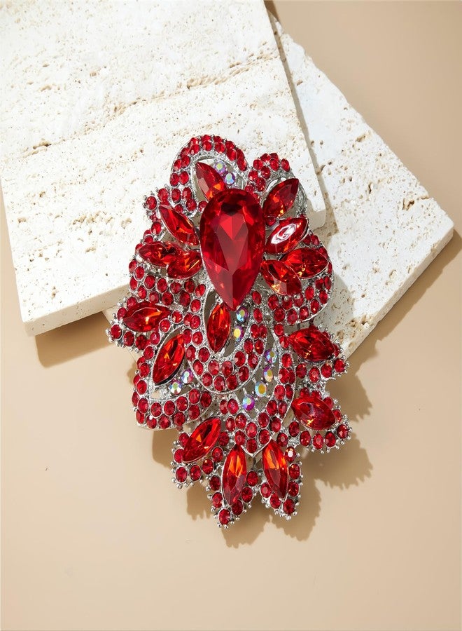 YOQUCOL Red Cubic Zirconia Big Brooch Pin for Women Badge Flower Lapel Large Pin Scarves Shawl Clip Clothes Decoration - Image 3