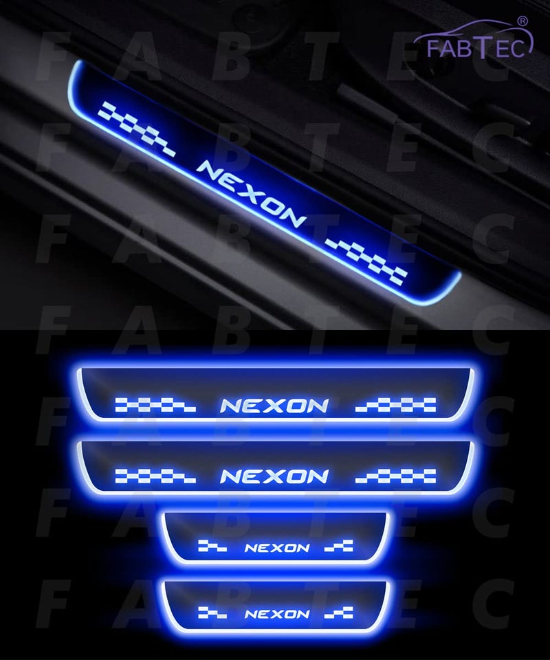 FABTEC لوحة سيل قدم باب السيارة مع تشطيب مرآة متوافقة مع LED لتاتا نكسون (مجموعة من 4 قطع، زرقاء) (ضمان 6 أشهر) - Image 3