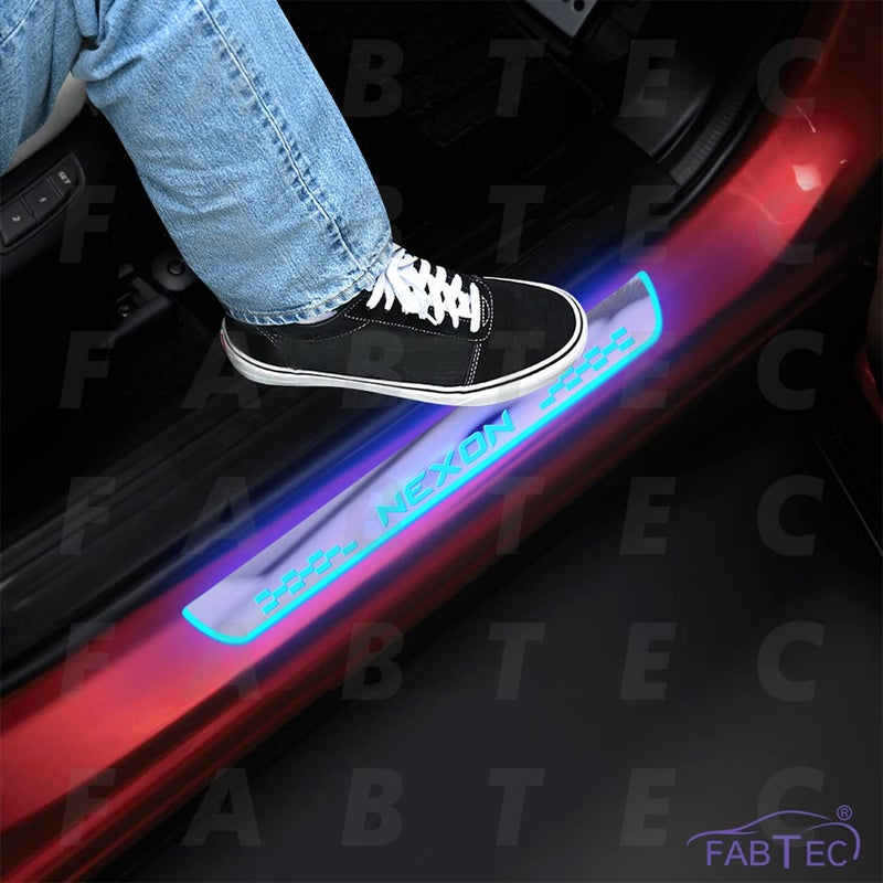 FABTEC لوحة سيل قدم باب السيارة مع تشطيب مرآة متوافقة مع LED لتاتا نكسون (مجموعة من 4 قطع، زرقاء) (ضمان 6 أشهر) - Image 2