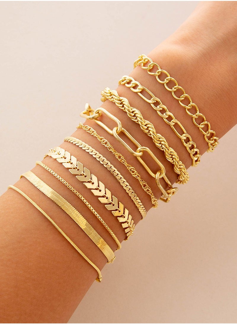 Generic Set of 10 versatile and fashionable golden fashion bracelet set, Gift Jewelry, Jewelry for Girls, Ladies 