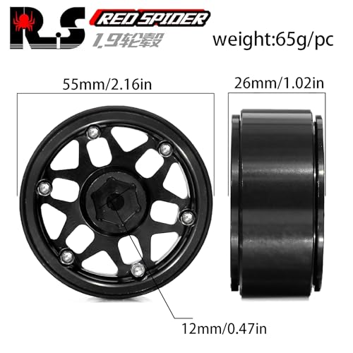REDSPIDER 1.9 Beadlock Wheels（4pcs） Aluminum 1.9 Wheels 12mm Hex for 1/10 RC Crawler SCX10 Pro TRX4 TRX6 VS4-10 Gen8 1.9 Crawler Wheels (Black) - Image 2