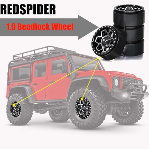 REDSPIDER 1.9 Beadlock Wheels（4pcs） Aluminum 1.9 Wheels 12mm Hex for 1/10 RC Crawler SCX10 Pro TRX4 TRX6 VS4-10 Gen8 1.9 Crawler Wheels (Black) - Image 4
