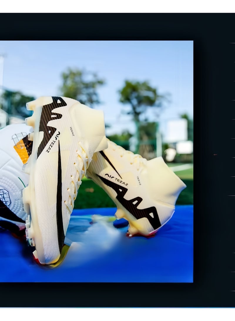 SKT Shiketro New Men's And Women's Football Shoes White And Black Long Spike Sports Shoes - Image 3