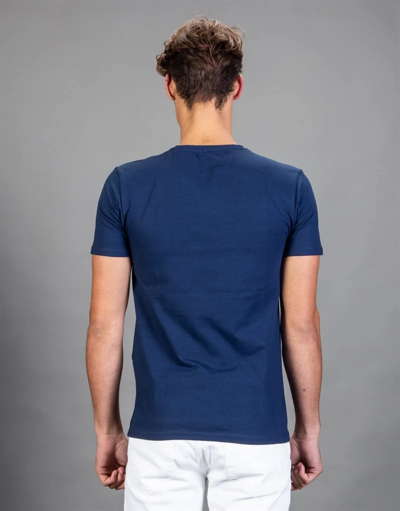 تودورس V-Neck Lycra Plain Navy Blue T-Shirt