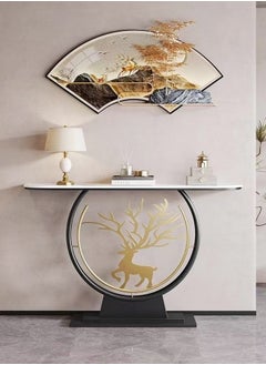 Raffine Modern Circular Shape Design with Gold Metal Deer Decor Rustproof Rock Slab Tabletop Contemporary Console Table Metal Base Entryway Table Display Table Against the Wall Porch Table Pedestal for Foyer Living Room Home Offices 100x30x80 cm  - Image 2