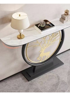 Raffine Modern Circular Shape Design with Gold Metal Deer Decor Rustproof Rock Slab Tabletop Contemporary Console Table Metal Base Entryway Table Display Table Against the Wall Porch Table Pedestal for Foyer Living Room Home Offices 100x30x80 cm  - Image 4
