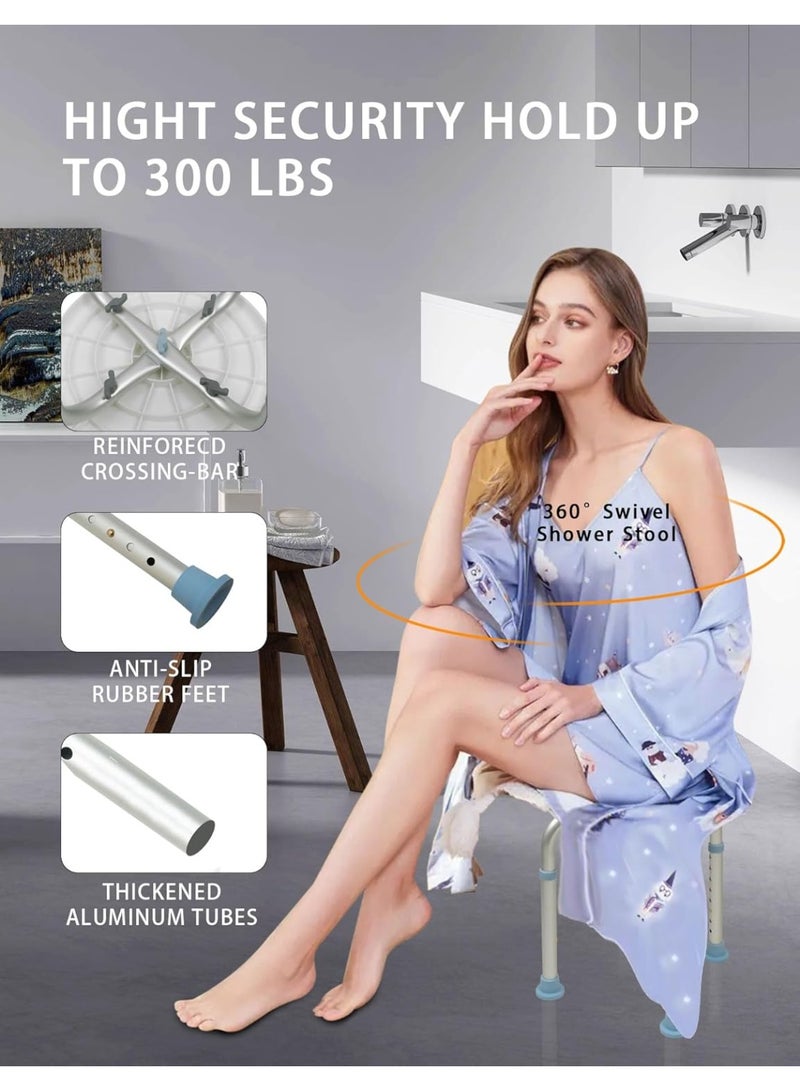 Meishida Shower Chair for Inside Shower, 360 Degree Swivel Shower Stool, Small Shower Seat for Bathtub, Bathroom Tub Stool Chair with Adjustable Height for Elderly, Handicap, Senior  - Image 4