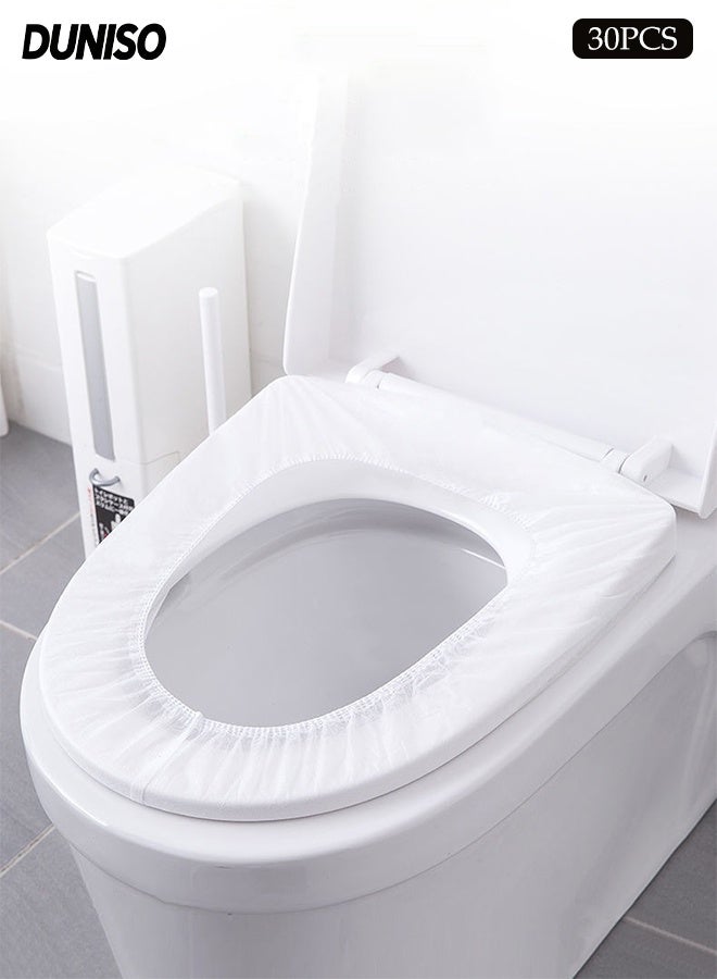 DUNISO 30 Pack Disposable Toilet Seat Cover, Waterproof Non-Woven Fabric, Waterproof and Non Slip Individually Wrapped, Suitable for Outing, Hotel ,Hospital, Public Toilet - Image 1