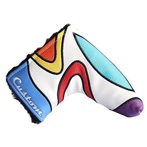 Majek Golf Retro Putter Blade Style Headcover. Limited Edition Vintage Leather Style, Psychedelic Colorful Groovy Custom Design - Image 1