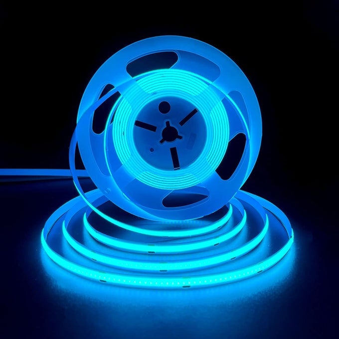 COB LED STRIP LIGHTS ICE BLUE DC12V 164FT5M 320LEDSM CRI90 BRIGHT FLEXIBLE LED TAPE 8MM FOR INDOOR HOME CABINET BEDROOM KITCHEN STAGE BACKLIGHT DIY LIGHTINGWITHOUT POWER SUPPLY