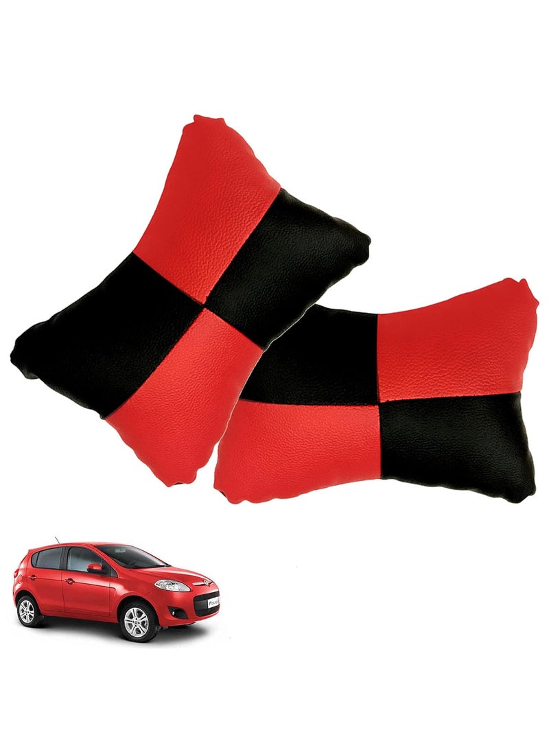 Adroitz Adroitz Car Neck Rest Check Design Red PillowCushion Set of 2 for Palio_PR19  - Image 1