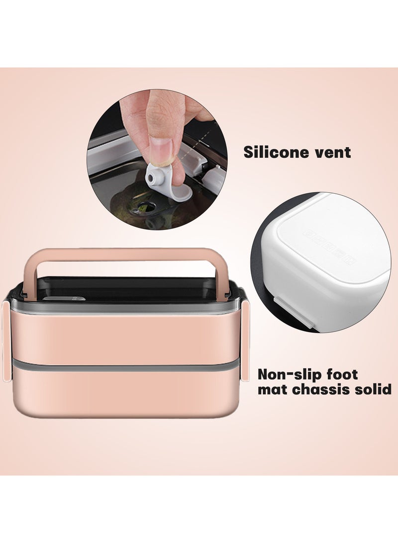 TOMSHOO Bento Box, Stainless Steel Double Layer Lunch Box, Leakproof Lunchbox, Food Storage Box, Stainless Steel Lunch Box, Leakproof Bento Box, with Dividers for Adults Kids Men Women Teens (Pink) - Image 3