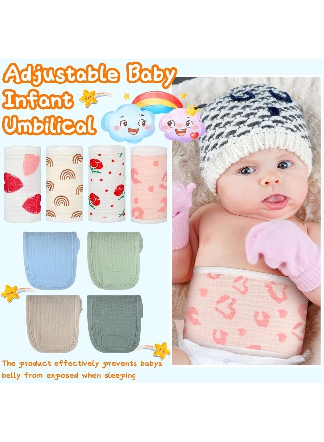Vabean Vabean 8 Pcs Muslin Adjustable Baby Infant Umbilical Cord Comfort Cotton Belly Band with 4 Colors and 4 Prints, Baby Umbilical Belt for Protection Abdomen Baby Infant Newborn Gifts 0 To12 Months - Image 4