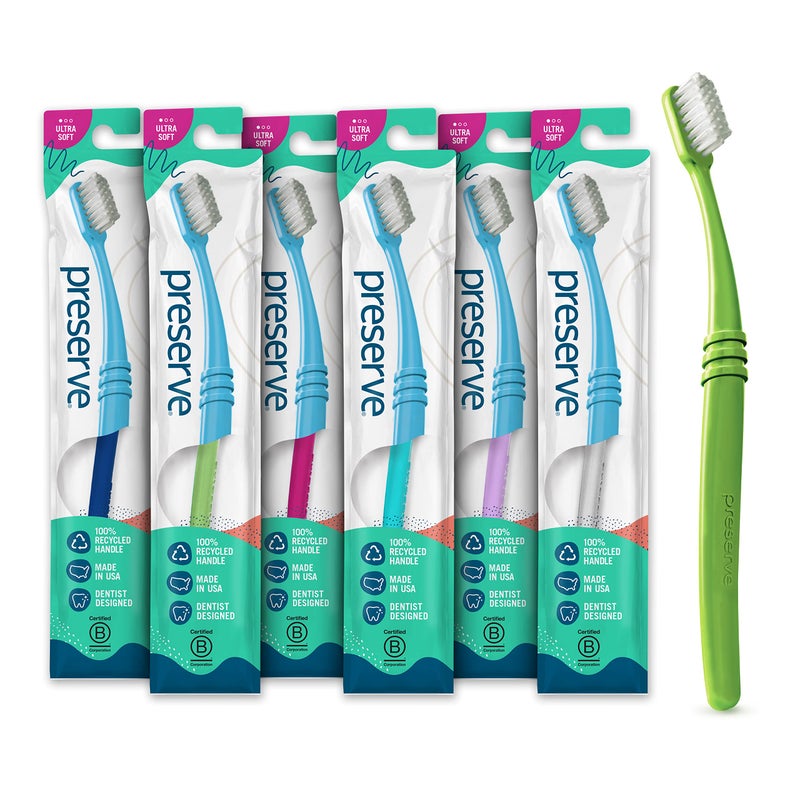 Preserve Eco Friendly Adult Toothbrushes Made in The USA from Recycled Plastic Lightweight Package Ultra Soft Bristle BPA Free Tooth Brush Colors Vary 6 Pack - Image 1