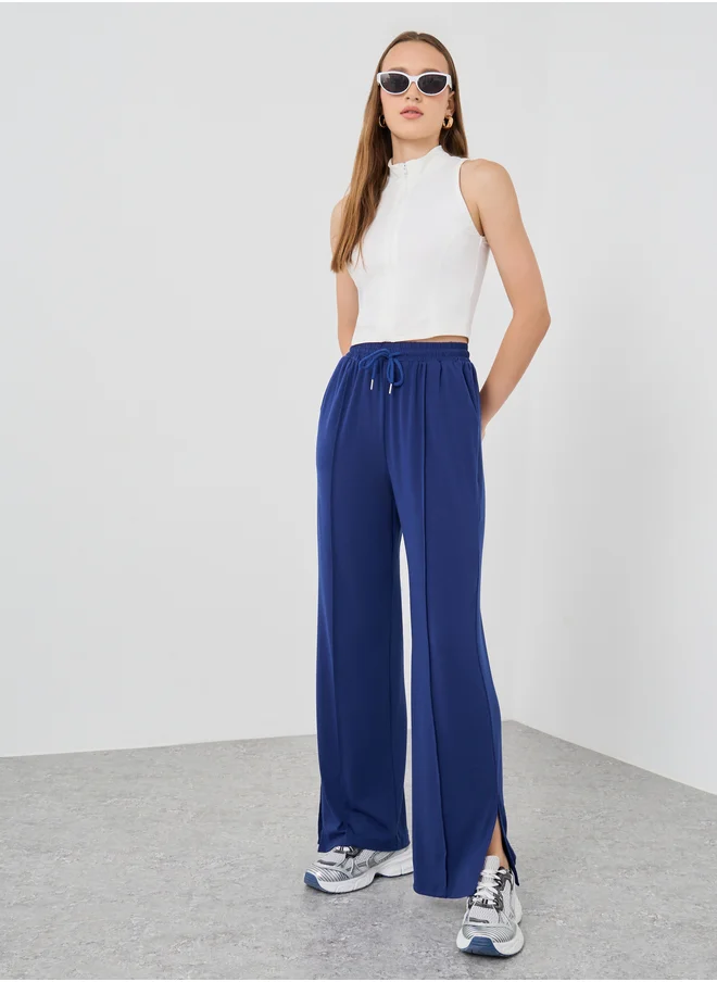 تايك تو Take Two Solid Wide Leg Cropped Split Hem Joggers