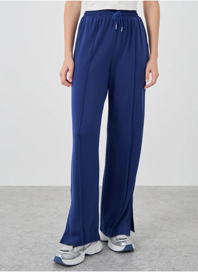 تايك تو Take Two Solid Wide Leg Cropped Split Hem Joggers