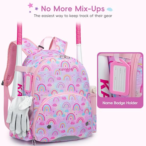 KAVIGOR Youth Tball Baseball Backpack Lightweight Softball Bag with Shoes Compartment Name Tag Reinforced Zippers Seams - Image 3