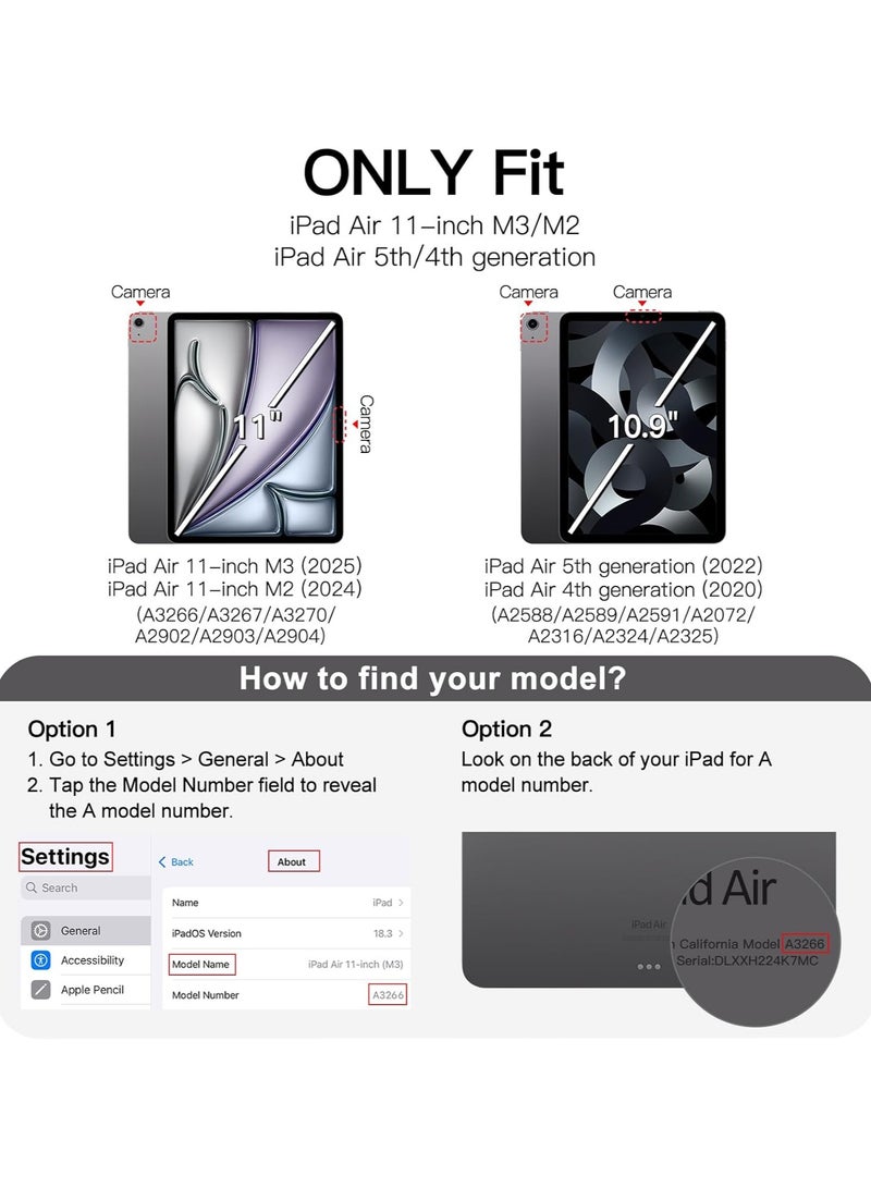 دوسالا غطاء دوار لجهاز iPad Air 11 بوصة M3/M2 (2025/2024)، iPad Air 5/4 (2022/2020 الجيل الخامس/الرابع 10.9 بوصة) مع حامل قلم، واقٍ نحيف دائري بزاوية 360 درجة، ظهر شفاف، ميزة الإيقاظ/النوم التلقائي (iPad Air) - Image 2