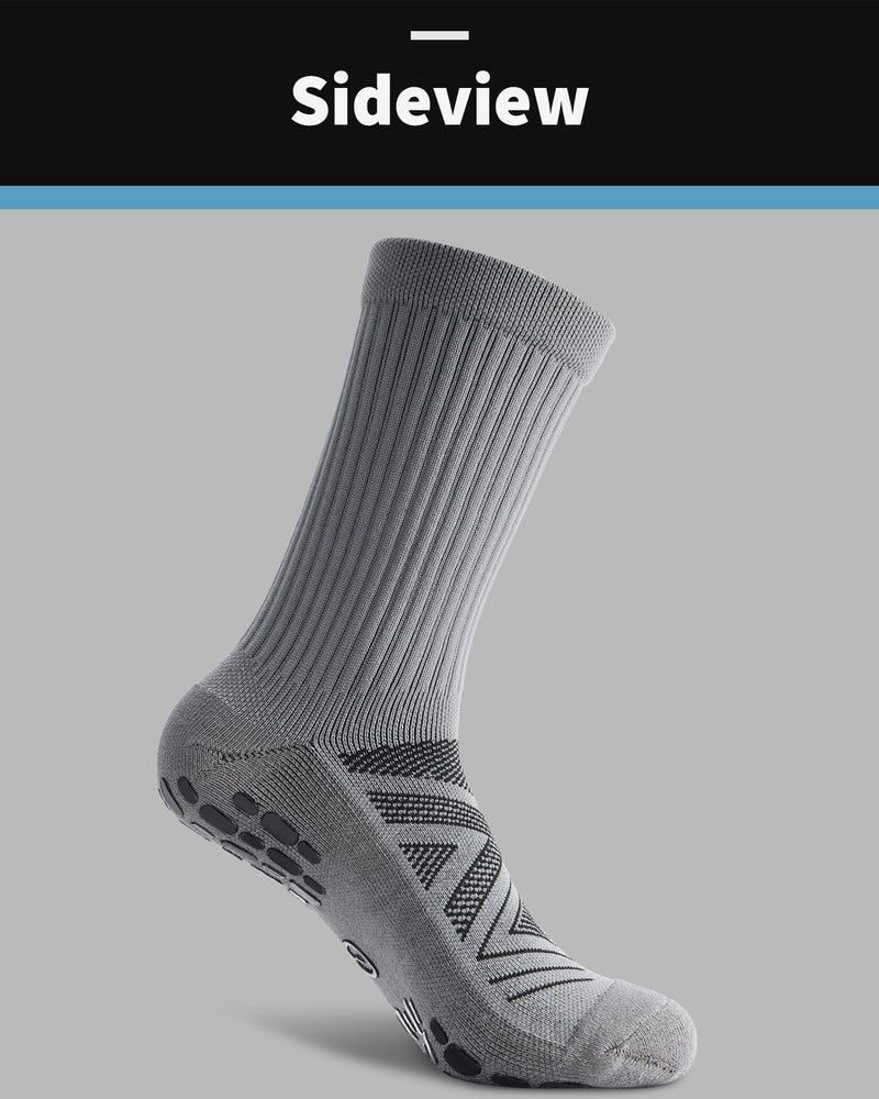 CWVLC Grip Socks Soccer - Cushioned Non-Slip Grippy for Men & Women Athletic - Barre Hospital Sticky Slipper Socks, Large, Grey, 2 Pairs - Image 5
