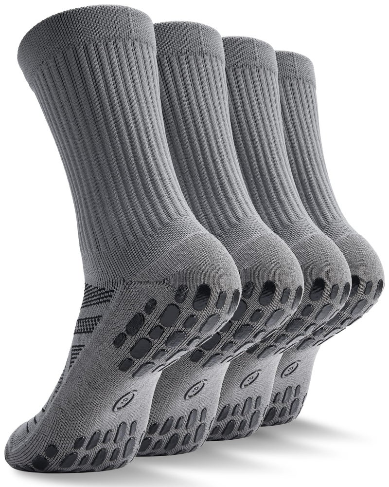 CWVLC Grip Socks Soccer - Cushioned Non-Slip Grippy for Men & Women Athletic - Barre Hospital Sticky Slipper Socks, Large, Grey, 2 Pairs - Image 1