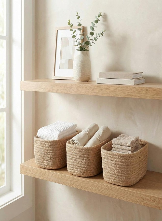 Leazzote Storage Baskets, 3 Pack Woven Natural Cotton Rope Bins for Organizing Shelves, Closet, Baby Nursery Makeup Bins Kids Pets Toy Small Size-S,M,L (X-17) - Image 4
