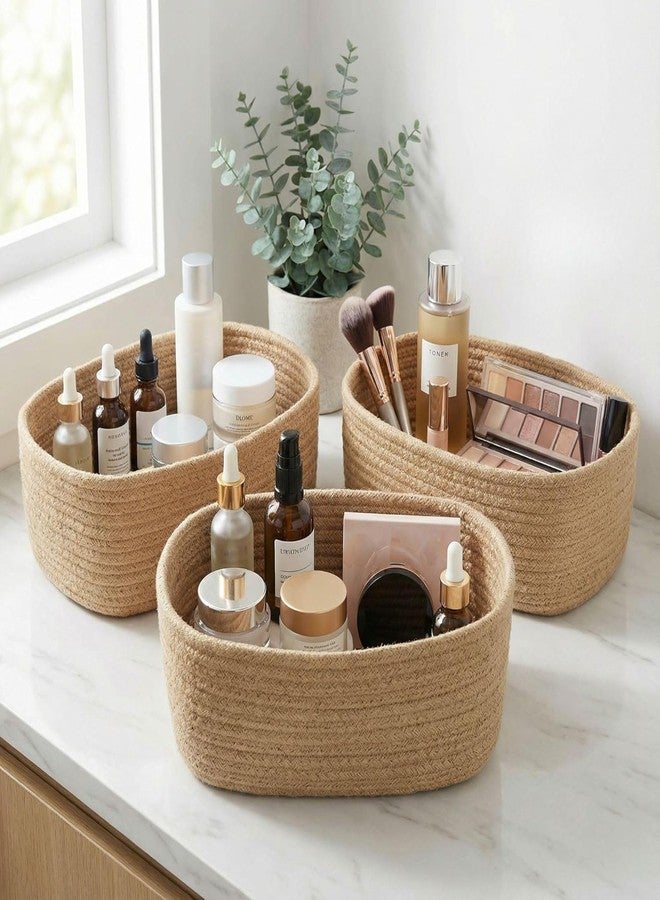 Leazzote Storage Baskets, 3 Pack Woven Natural Cotton Rope Bins for Organizing Shelves, Closet, Baby Nursery Makeup Bins Kids Pets Toy Small Size-S,M,L (X-17) - Image 1