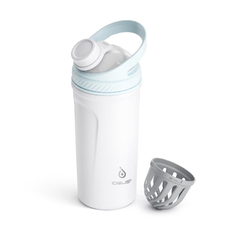 إيديوس زجاجة خلط البروتين من إيديوس، مثالية لمشروبات البروتين ومكملات ما قبل التمرين. زجاجة خلط بروتين معزولة من الفولاذ المقاوم للصدأ، مانعة للتسرب، سعة 710 مل (24 أونصة)، لون أبيض. - Image 1