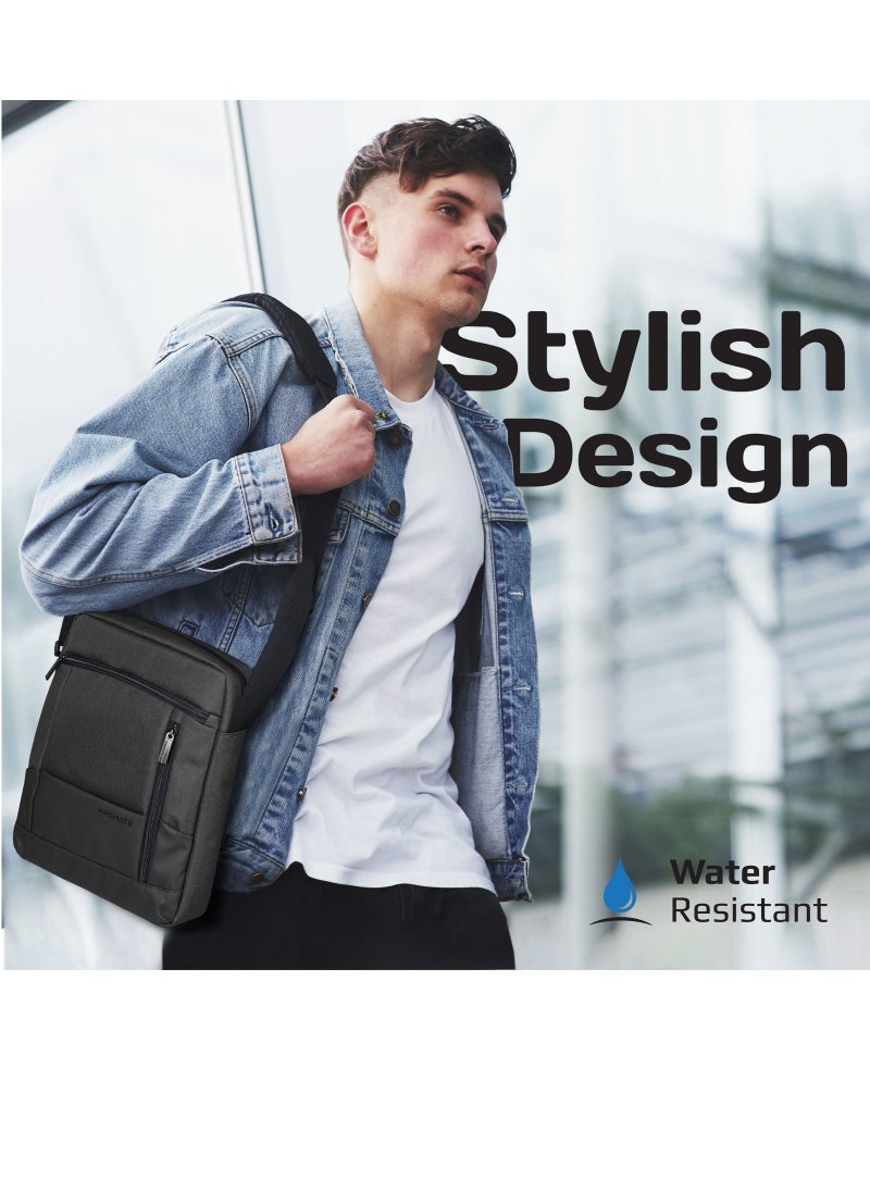PROMATE - Promate Hand Bag, Premium Lightweight Shoulder Bag with Accessible Front Pocket, Water-Resistance, Compatible with 13-inch Tablets, Laptops, Satchel-HB.Black - Image 1
