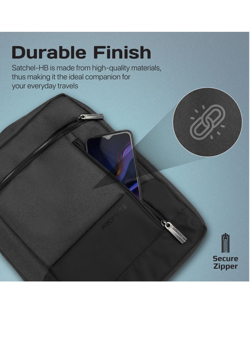 PROMATE - Promate Hand Bag, Premium Lightweight Shoulder Bag with Accessible Front Pocket, Water-Resistance, Compatible with 13-inch Tablets, Laptops, Satchel-HB.Black - Image 1