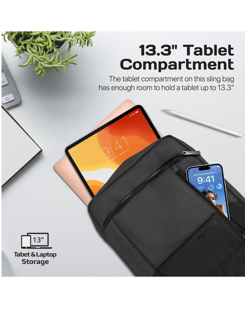 PROMATE - Promate Hand Bag, Premium Lightweight Shoulder Bag with Accessible Front Pocket, Water-Resistance, Compatible with 13-inch Tablets, Laptops, Satchel-HB.Black - Image 1