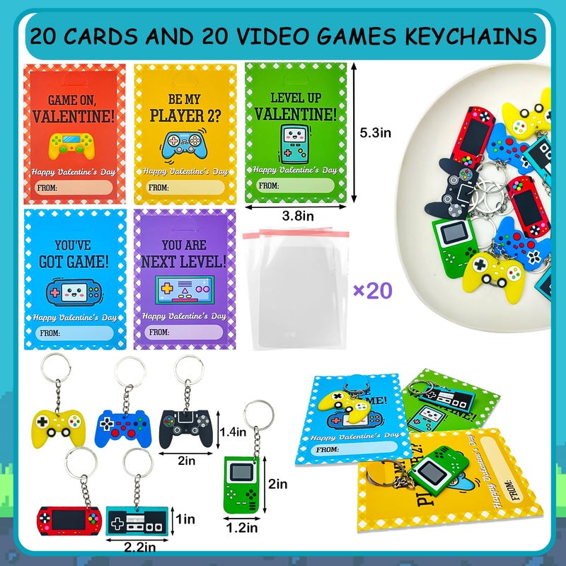 Leetous Valentines Day Cards Gifts for Kids School,20 Pack Video Game Keychain W/ Classroom Exchange Cards for Boys Girls,Valentine Non Candy Treats Goodie Bag Stuffers Party Favors Prizes for Toddlers - Image 2