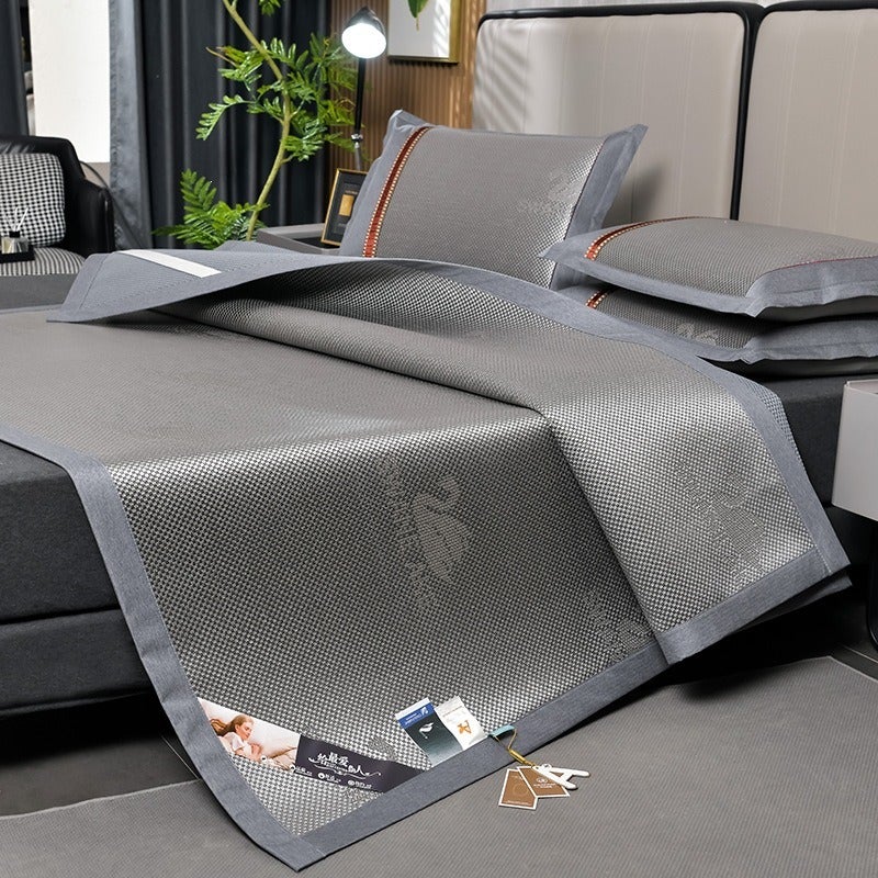 High-End Jacquard Ice Silk Rattan Mat Cooling Bedding Set - Class A Swan Ice Rattan Summer Foldable Air Conditioning Soft Mat
