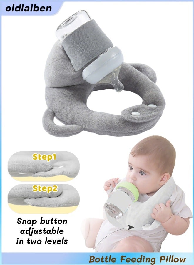 الدليبن وسادة رضاعة للأطفال، وسادة دعم ذاتية التغذية لإرضاع الطفل دون استخدام اليدين، وسادة رضاعة قابلة للتعديل، وسادة راحة للذراع والمعصم للعناية بالطفل، بدون زجاجة (رمادي) - Image 1