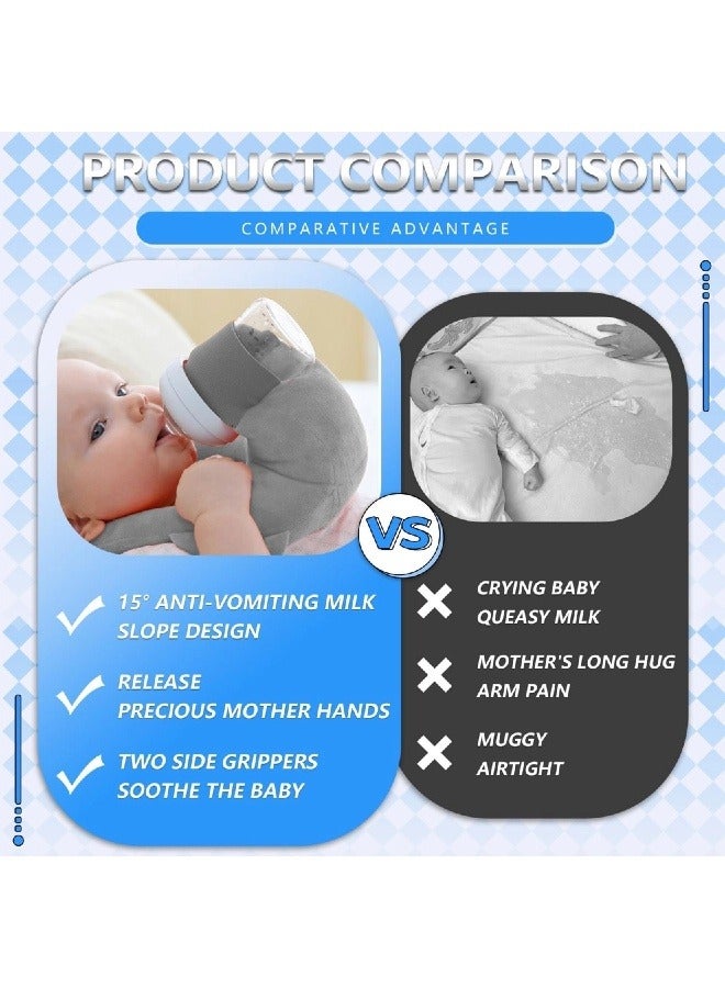 الدليبن وسادة رضاعة للأطفال، وسادة دعم ذاتية التغذية لإرضاع الطفل دون استخدام اليدين، وسادة رضاعة قابلة للتعديل، وسادة راحة للذراع والمعصم للعناية بالطفل، بدون زجاجة (رمادي) - Image 2