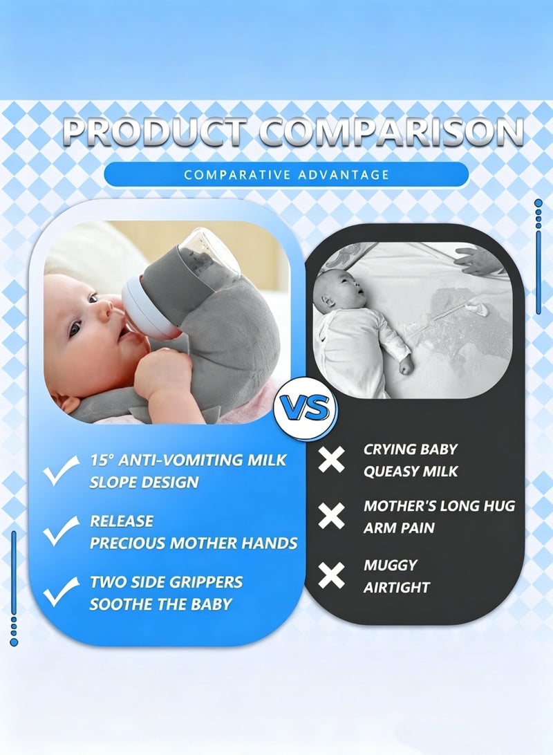 oldlaiben Baby Bottle Holder Pillow, Nursing Pillow Baby Self-Feeding Bottle Holder Pillow Hands Free Feeding Bottle Support Pillow Cushion Baby Feeding Pad, Arm And Wrist Relief Pillow, No Bottle Included (Grey) - Image 3