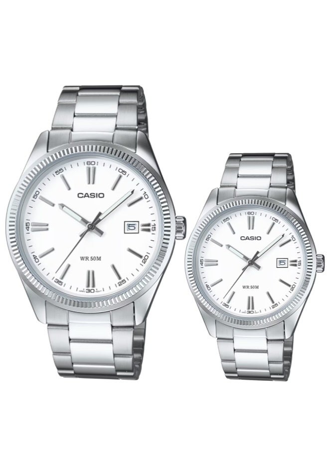 Casio His & Her Stainless Steel Band Couple Watch MTP/LTP -1302D-7A1VDF - Image 1