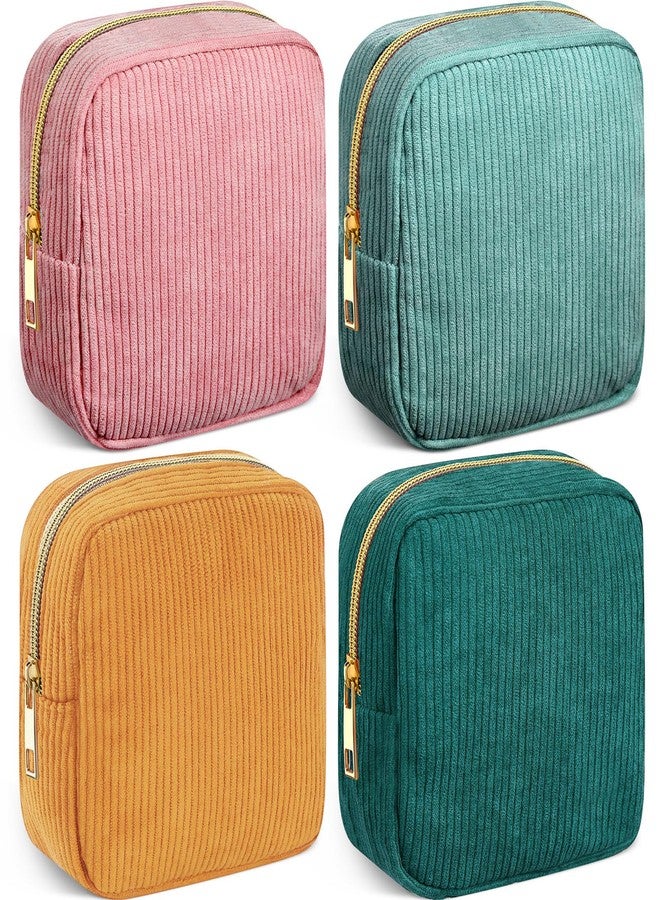 Dansydaisy 4 Pcs Sanitary Napkin Storage Bag Retro Corduroy Period Bag for Gift School Teen Makeup Mini Preppy Cosmetic Wallet Set for Women Teacher Portable First Period Cute Pad Pouch with Zipper - Image 1