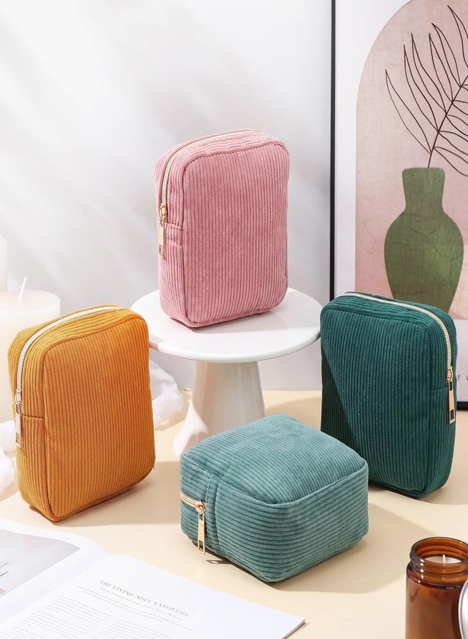 Dansydaisy 4 Pcs Sanitary Napkin Storage Bag Retro Corduroy Period Bag for Gift School Teen Makeup Mini Preppy Cosmetic Wallet Set for Women Teacher Portable First Period Cute Pad Pouch with Zipper - Image 2