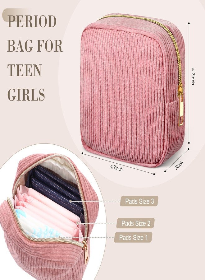 Dansydaisy 4 Pcs Sanitary Napkin Storage Bag Retro Corduroy Period Bag for Gift School Teen Makeup Mini Preppy Cosmetic Wallet Set for Women Teacher Portable First Period Cute Pad Pouch with Zipper - Image 4